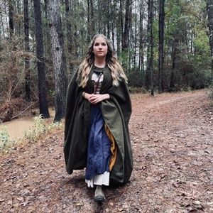 Large green hooded Cape, cloak, hunter green